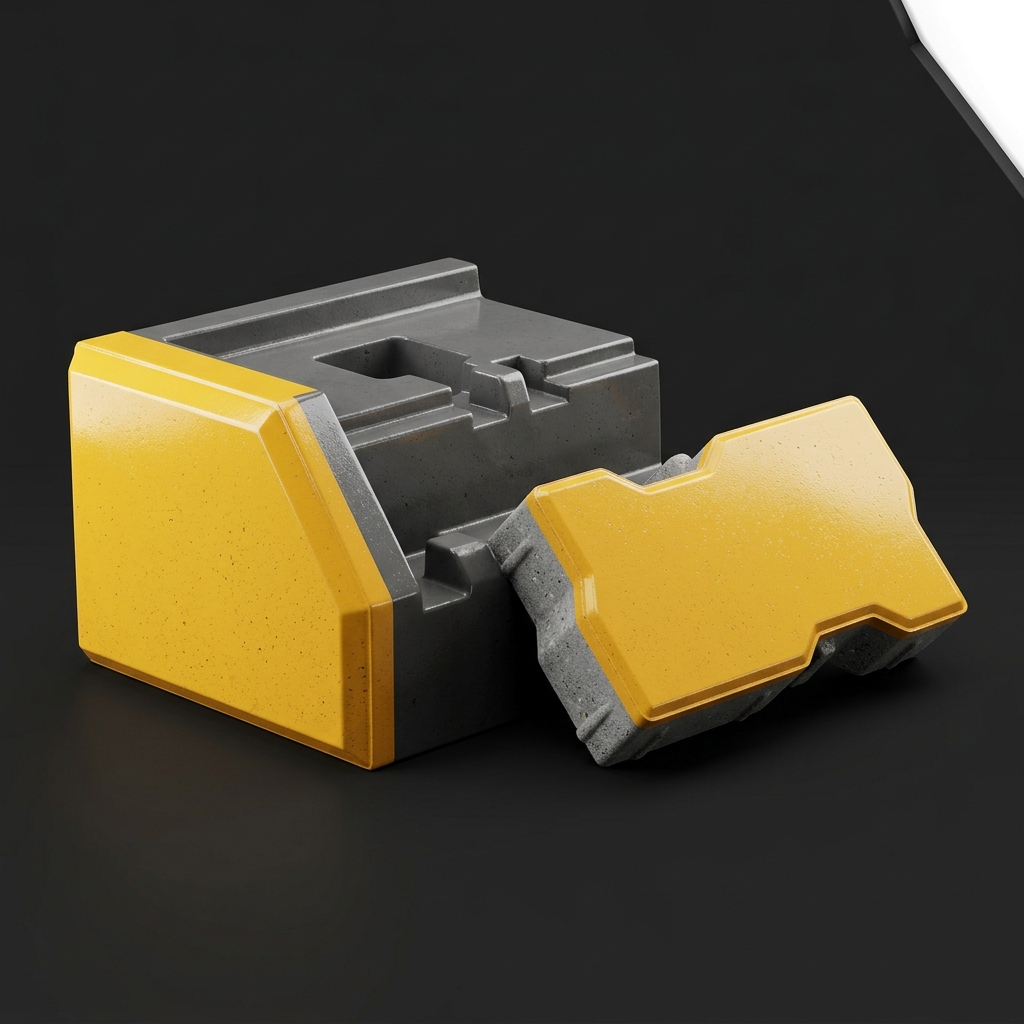 3D rendering of an interlocking concrete retaining block