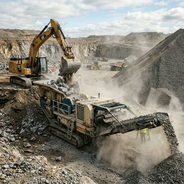Rock crushing equipment processing material on-site