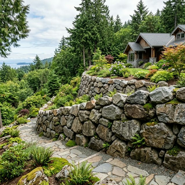 Large rock retaining wall built by Summit Resources for slope stabilization