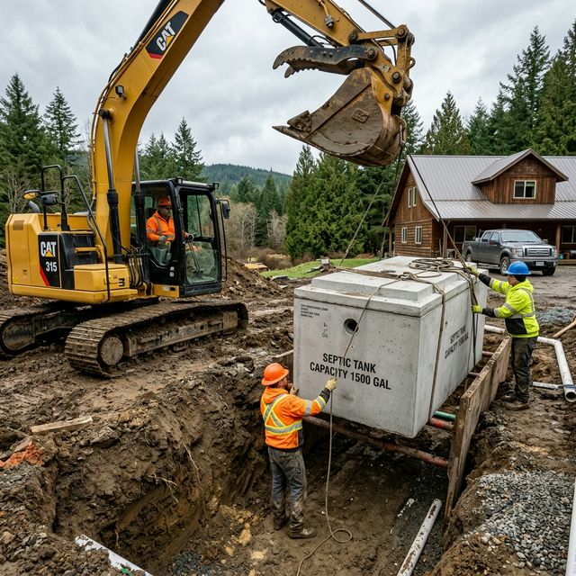 Septic system being installed by Summit Resources crew